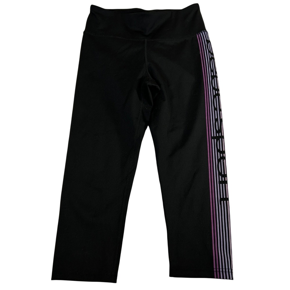 Bebe Sport Womens Black Purple Ombre‎ Logo Side Stripe Cropped Leggings Size S